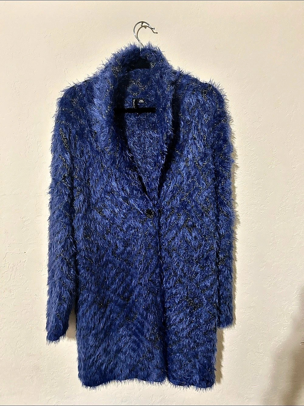 ETHYL Blue Fuzzy Button-Front Coat
